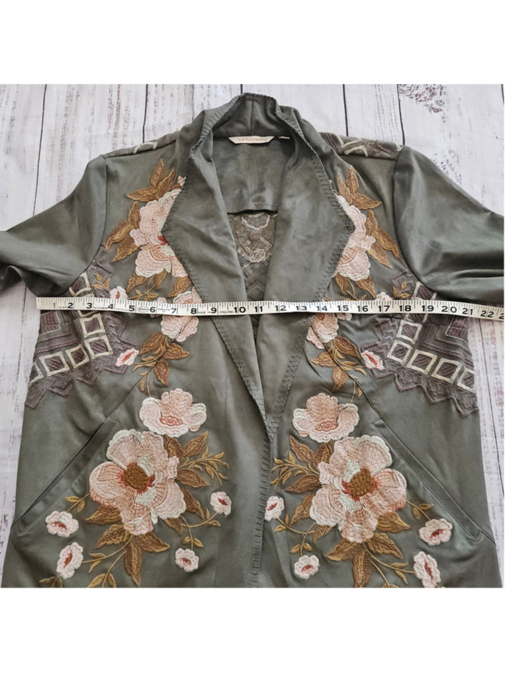Soft Surroundings Fleur De Faux Suede Embroidered Jacket Flower Boho Medium - Picture 4 of 6